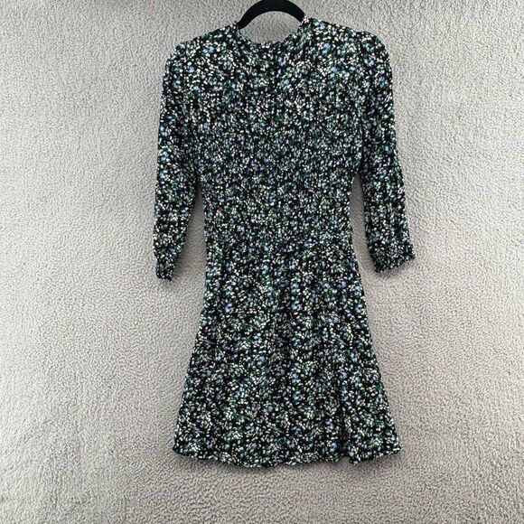 Madewell Smocked Long-Sleeve Mini Dress in Meadow Ditsy Black - Size 4 - Picture 3 of 13